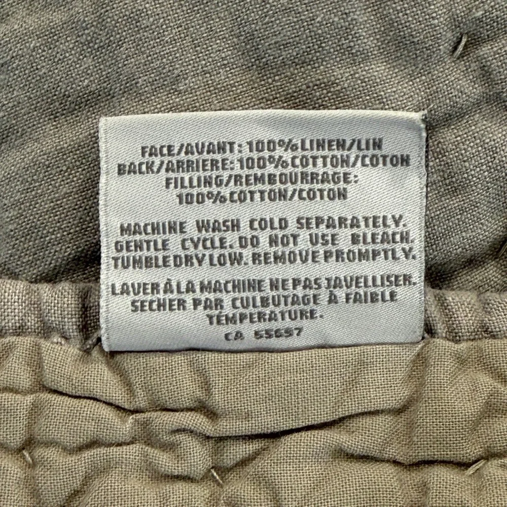 RH Restoration Hardware Linen Cotton Kantha Pick Stitch Quilt King Grey Taupe